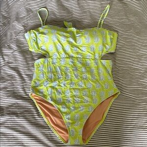 J. Crew Lime Green and Peach One Piece Swimsuit